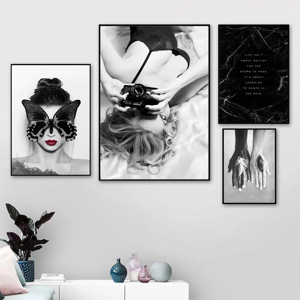 

Sexy Vogue Portrait Picture Black Marble Poster Wall Art Canvas Print Nordic Bedroom Decoration Metal Organic Glass Framed