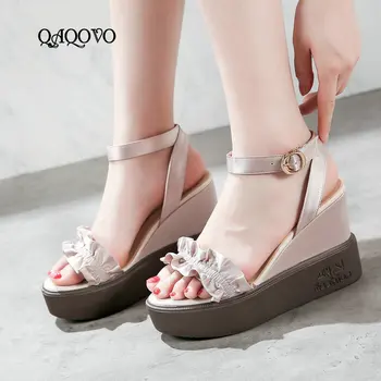 

Women Summer Shoes Platform Wedges Sandals Fashion High Heels Ladies Shoes Adjustable Buckle Casual Shoes Silver Pink