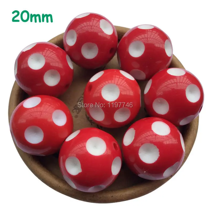 

Wholesale 20mm 100pcs Hot Red resin round loose Chunky Polka Dots Gumball bubblegum beads for girl's necklace