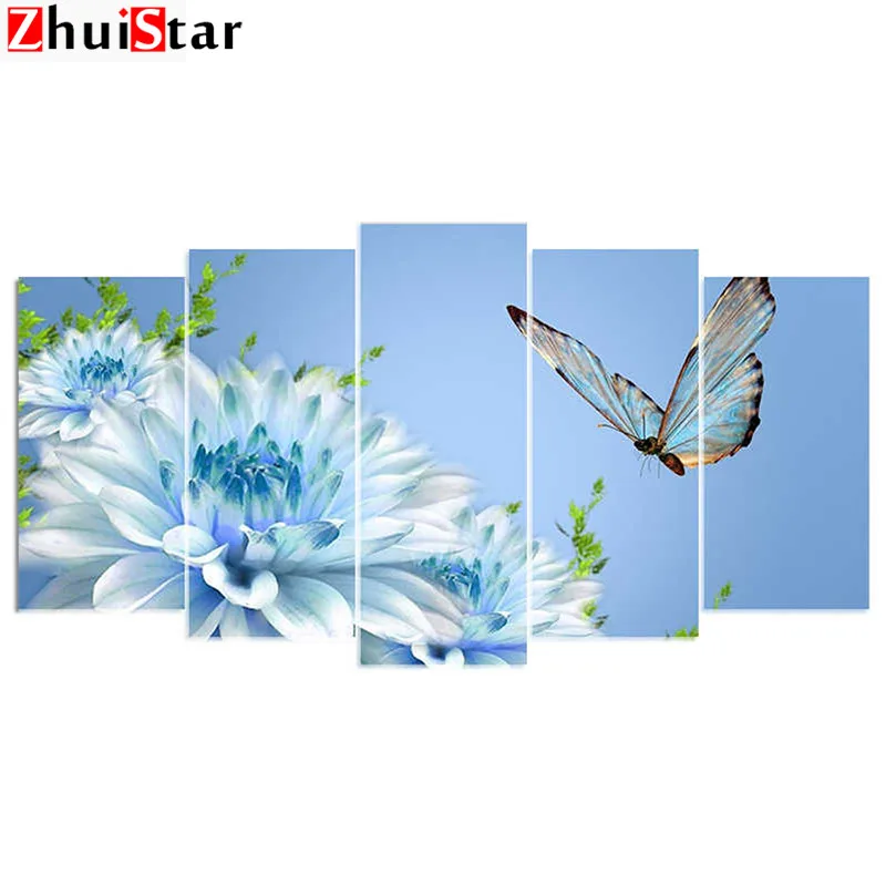 

5D DIY Diamond Embroidery Butterfly&flower 5PCS Diamond Painting Cross Stitch Full Drill Rhinestone Multi-picture Gift XY1