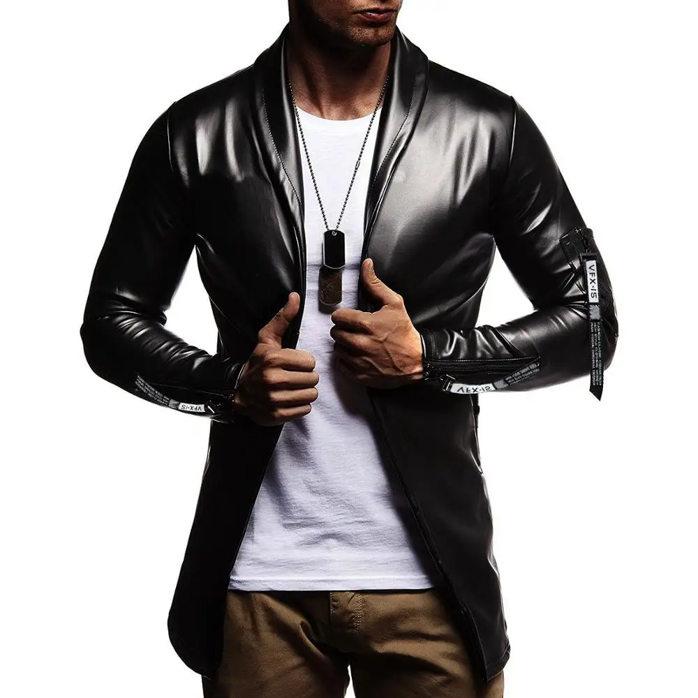 

2019 New Arrival Faux Leather Suit Jacket Men One Button Slim Fit BWhite Red Moto Biker Streetwear Solid Blazer Jackets for Men