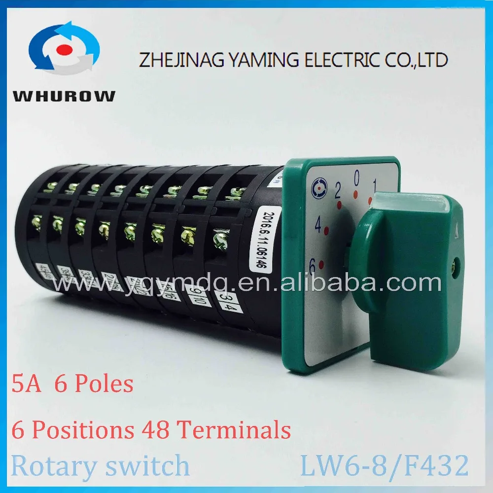 

Rotary switch 6 positions LW6-8/F432 green changeover cam universal switch 380V 5A 8 pole 48 terminals sliver contacts