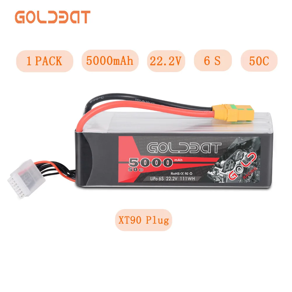 

GOLDBAT 5000mAh RC LiPo Battery 22.2V 6S LiPo Battery for rc carLiPo 5000mah 6S lipo 50C with XT90 For RC Heli Drone Car Boat
