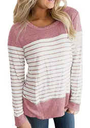Полосатый Для женщин пуловеры Мягкие Толстовки Стильный О-образным вырезом пуловеры женский Повседневное хлопковый свитшот с длинными