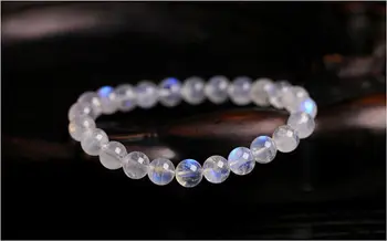 

6mm Natural Moonstone Blue Light Crystal Clear Round Beads Bracelet AAA