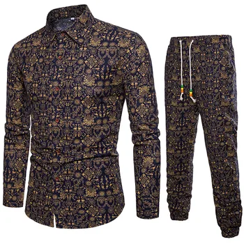 

Casual Men Tracksuit Men Two Pieces Set New Fashion Sleeve Shirt Blouse Autumn Men Brand Clothes Top +Pants Sets Feb6
