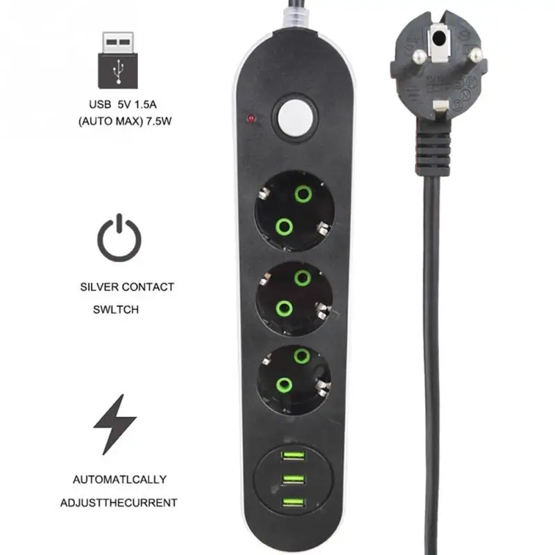 Pаспродажа Smart USB Мощность полосы гнездо ЕС Plug перегрузки коммутатора Стабилизатор напряжения с 3 4 Outlet 3 4 Порты и разъёмы USB Зарядное устройство