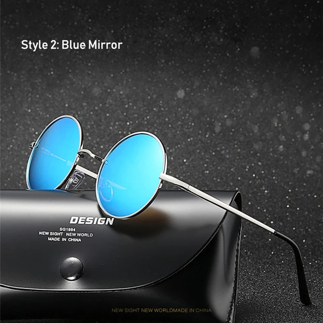 Retro Vintage Round Polarized Sunglasses Men Brand Designer Sun Glasses Women Alloy Metal Frame Black Lens Eyewear Driving UV400 D4 Blue Mirror