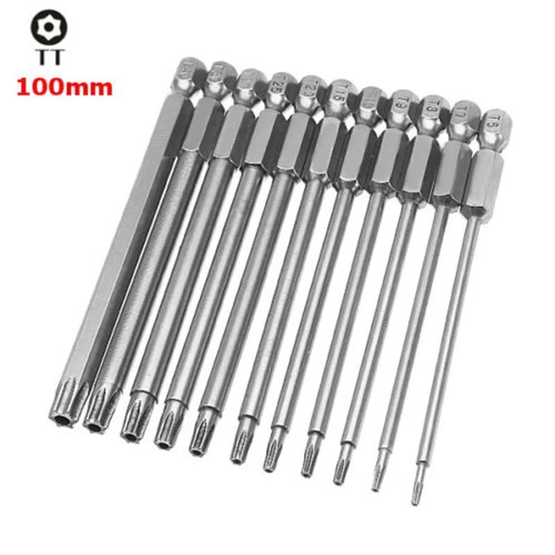

11PCS High Quality Hardness Screwdriver Bit Set Metal Alloy Torx Head Screwdriver Bit T6-T40 100mm Length Bits Tools