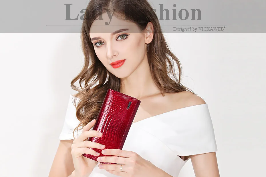 VICKAWEB Fashion Long Wallet Women Genuine Leather Alligator Womens Wallets And Purses Lady Hasp & Zipper Standar Wallet Female-AE501-001