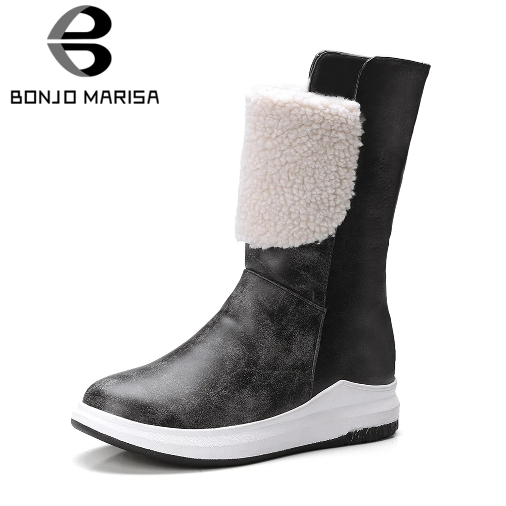 

BONJOMARISA 2019 Winter Big Size 33-43 Brand Hot Sale Platform mid-calf Women Snow Boots Warm Casual Flat Wedges Shoes Woman
