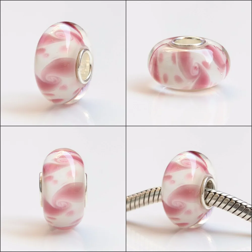 925 Sterling Silver Bead With Flower Glass Charms Compatible Fit Troll European Brand  DIY Bracelet Jewelry Gift For Woman (12)