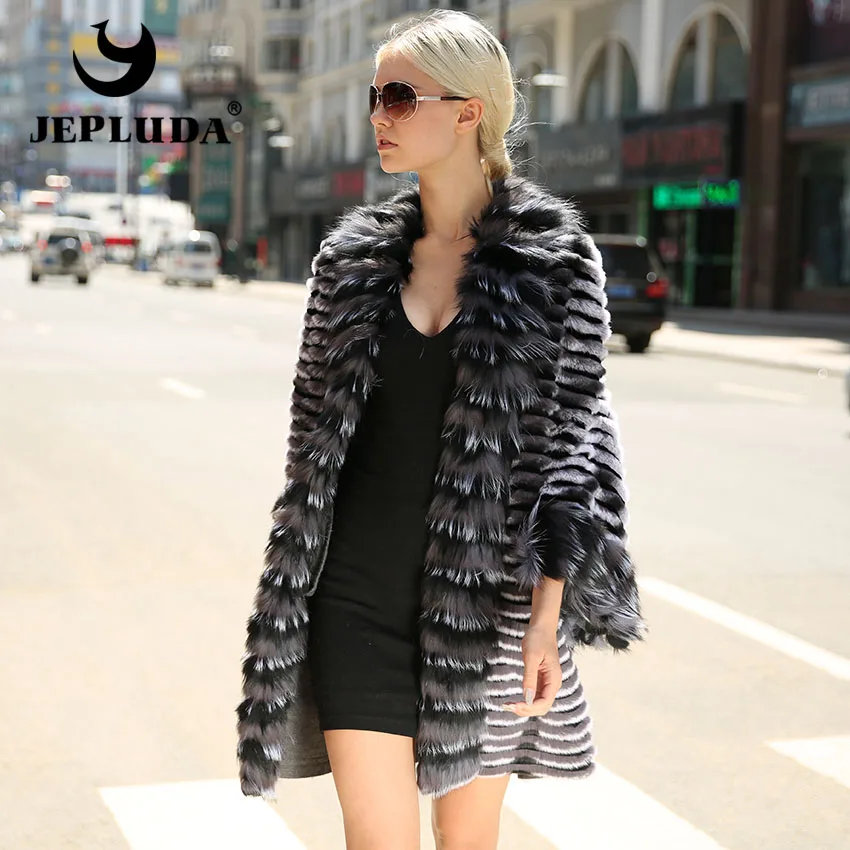 

JEPLUDA New High Quality Women Real Fur Coat Big Fox Fur Collar Loose Bat style Natural Real Rex Rabbit Fur Coat Real Fur Jacket