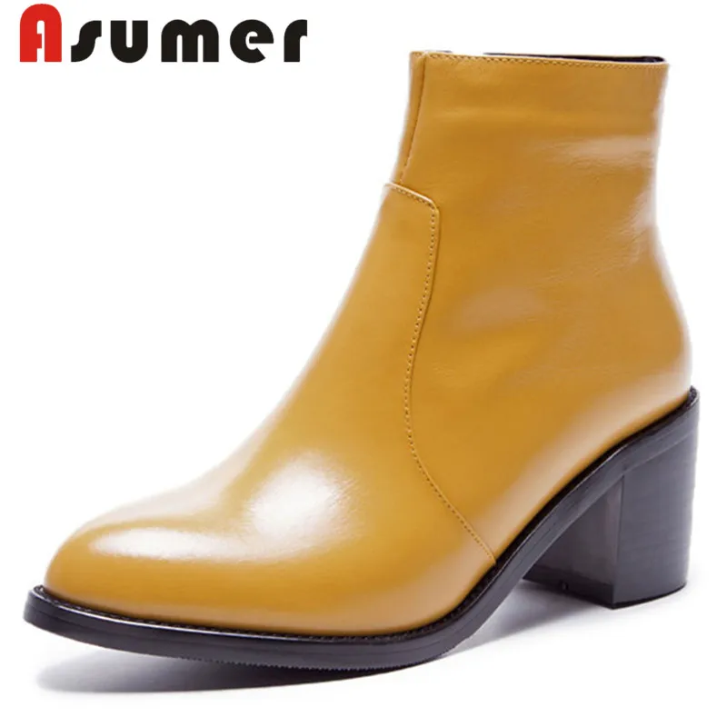 

ASUMER NEW 2018 HOT SALE solid ankle boots for women fashion simple winter boots pointed toe thick heels genuine leather boots