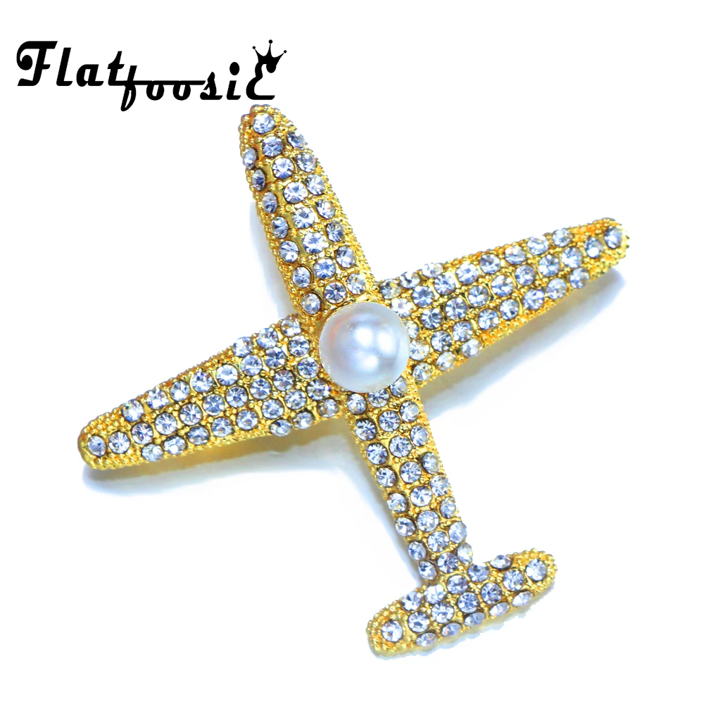 Flatfoosie Rhinestone Alloy Airplane Brooch Pins Enamel Simulation