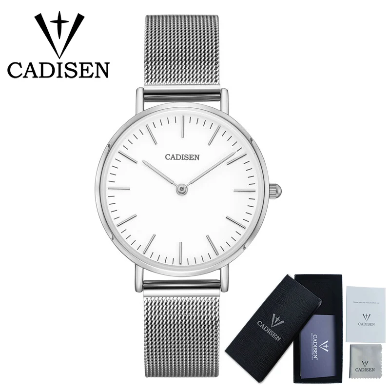 CADISEN женские часы Повседневная мода/серебро/ультра-тонкий циферблат/часы женские сетчатый ремень наручные часы для женщин часы Reloj Mujer - Цвет: Sliver white