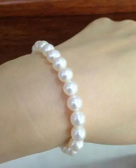 

huge natural south sea genuine white Round pearl bracelet 7.5-8" AAA 088