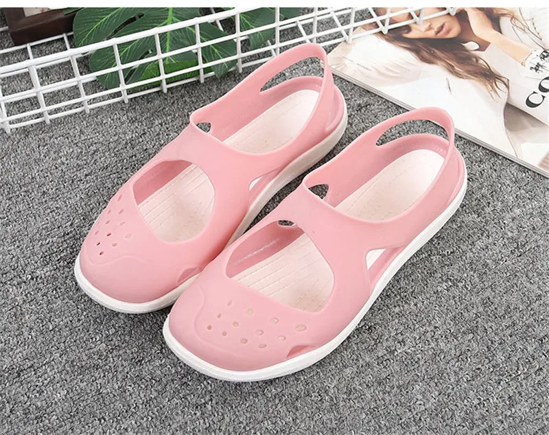 2019 New Non-slip Student Soft Bottom Jelly Shoes Round Toe Cut-out Women Beach Sandals Hole Shoes Summer Plastic Female Sandals (7)