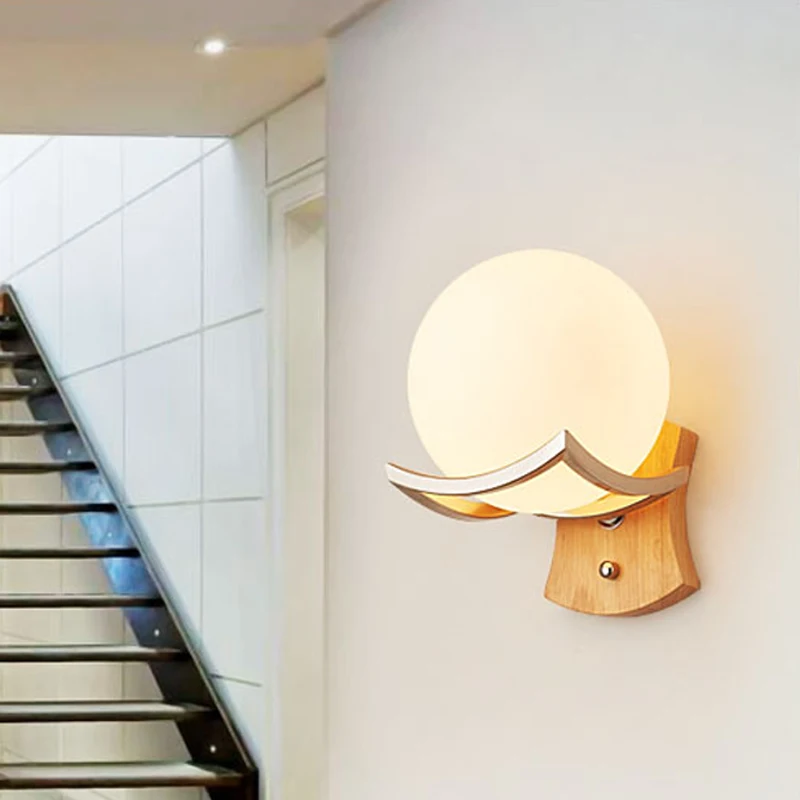 Современные скандинавские деревянные Бра Настенные светильники Led Wandlamp стекло