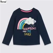 Dxton/Одежда для девочек футболки с длинными рукавами и радугой для девочек г. осенне-зимняя Футболка с аппликацией для маленьких девочек Детский свитер
