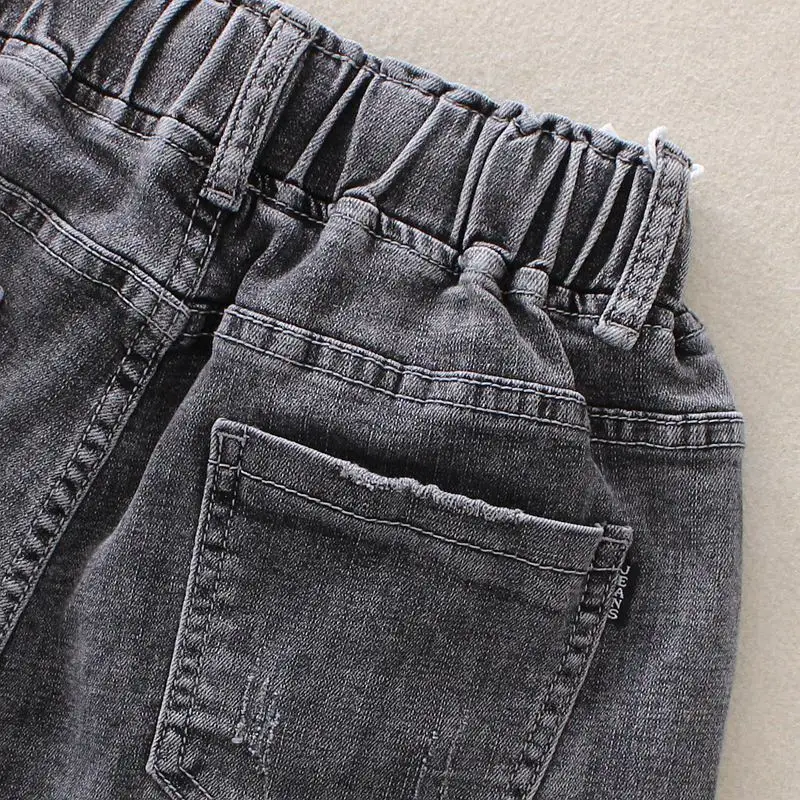 2019 летние женские джинсовые шорты черного и серого цвета шорты с эластичной резинкой на талии 100% хлопковые свободные прямые шорты из