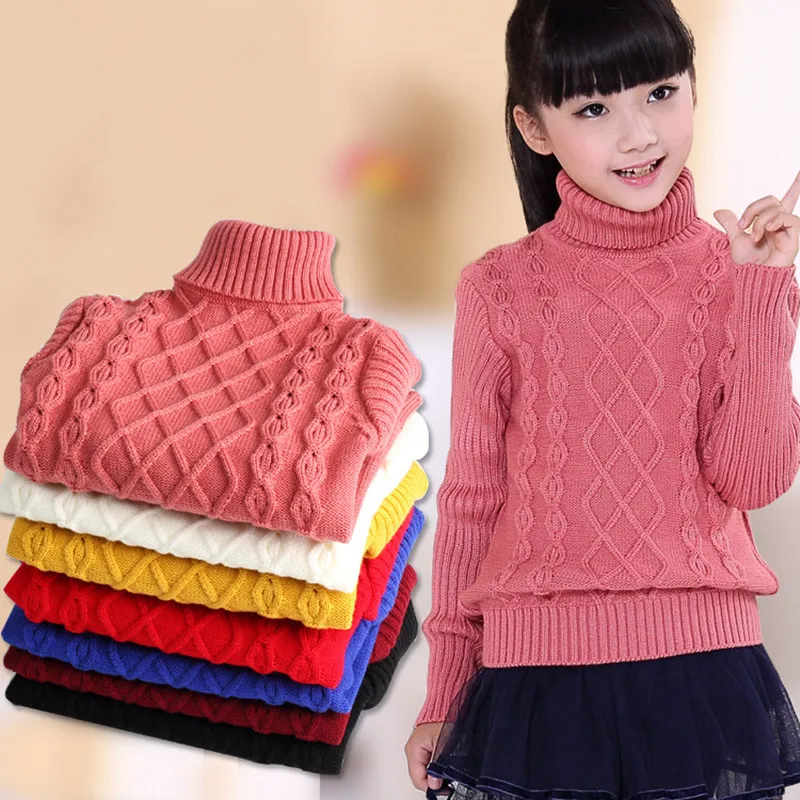 

Children's Sweater 2019 Autumn/Winter Kids Knitted turtleneck Pullover Sweater For Boys Girls 3 4 5 6 8 10 12 14 Years DWQ125