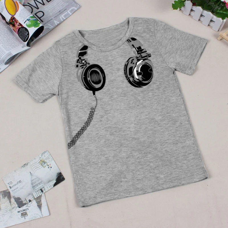 Fashion Korean Kids Toddlers Headphone Headset Printed 100/% Cotton Tops T-Shirt
