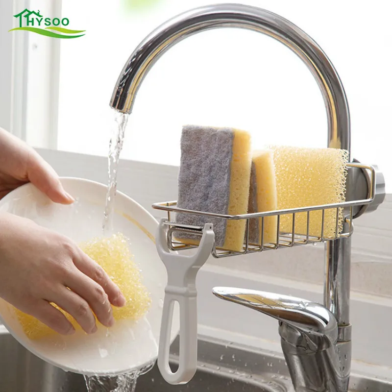 

Stainless steel faucet rack rag drain rack Household kitchen free punch sink storage rack