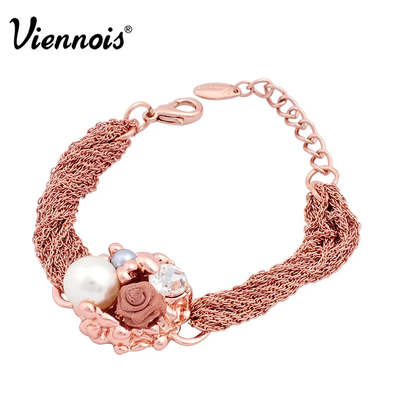 Viennois 2015 новое цветы жемчуг браслет розового золота браслеты для женщин мода