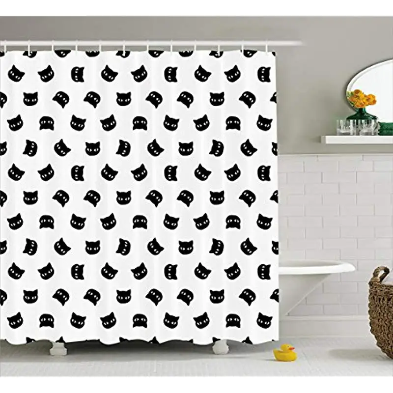 

Vixm Black and White Shower Curtain Monochrome Cat Portraits Pattern Abstract Sketch Composition Vintage Fabric Bath Curtains