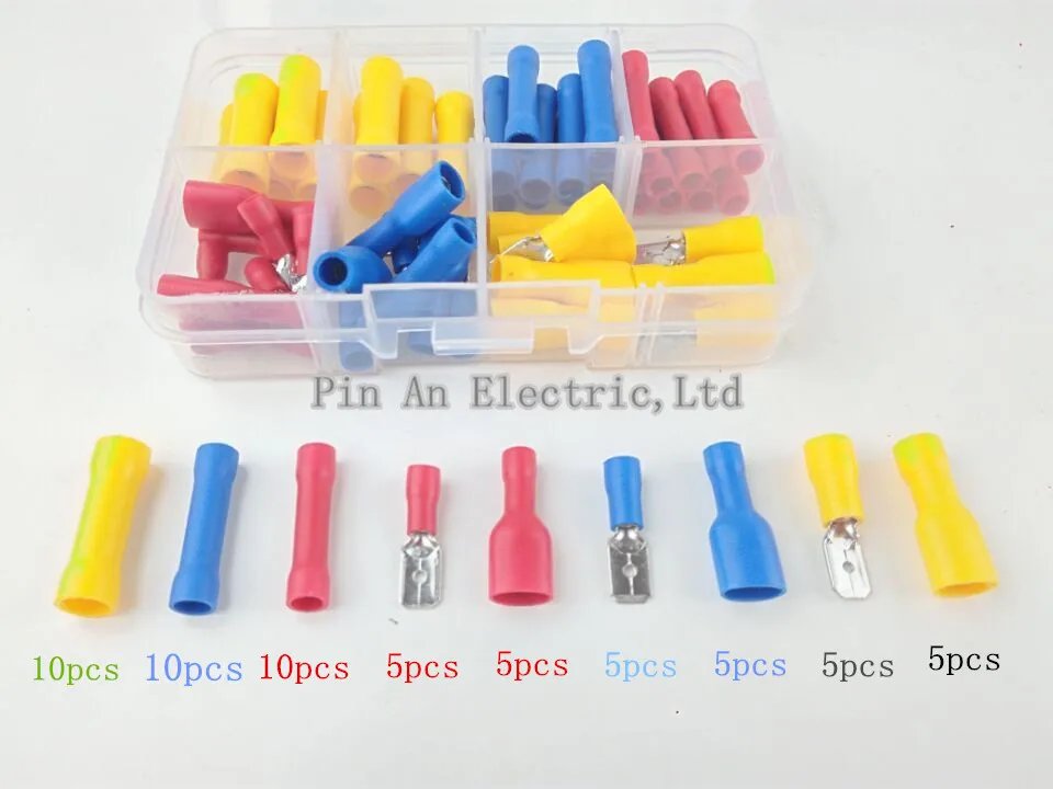 60pcs/box Diy Splice Wire Connectors Insulated Male Female Crimp Spade Terminals Bv Bv1/2/5