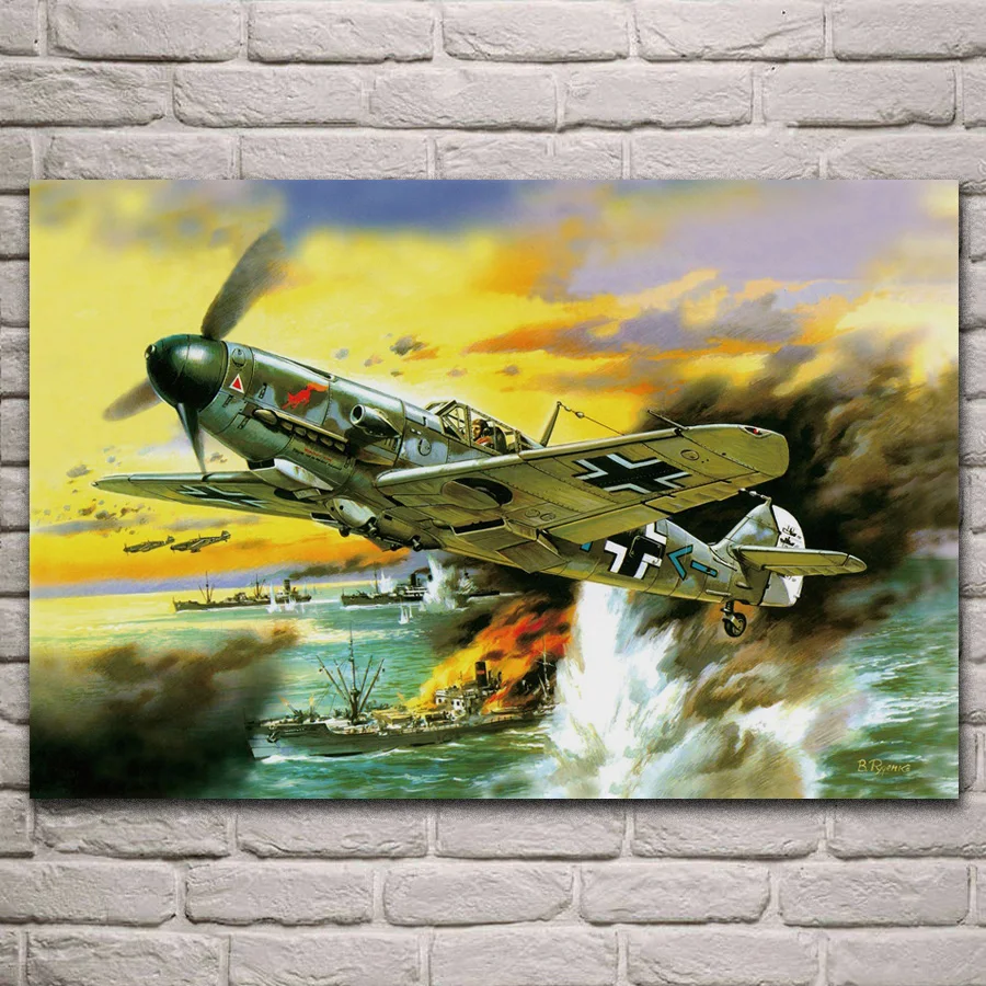 

Messerschmitt Bf-109 WWII Germany aircraft military fabric poster living room home wall decorative canvas silk art print KJ732