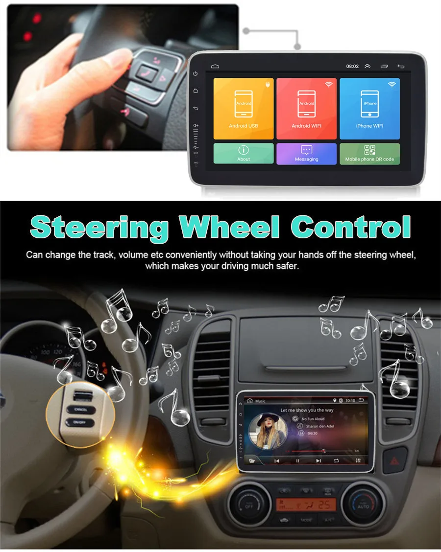 Top Universal 1DIN 9" Android 8.1 Rotatable Touch Screen Quad-core RAM 2GB ROM+32GB GPS Wifi Mirror Link 15