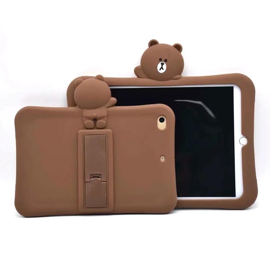 

For Apple ipad 2 case soft silicone protective case 9.7 inch BROWN cartoon stand cover kids coque for ipad 3 case for ipad 4