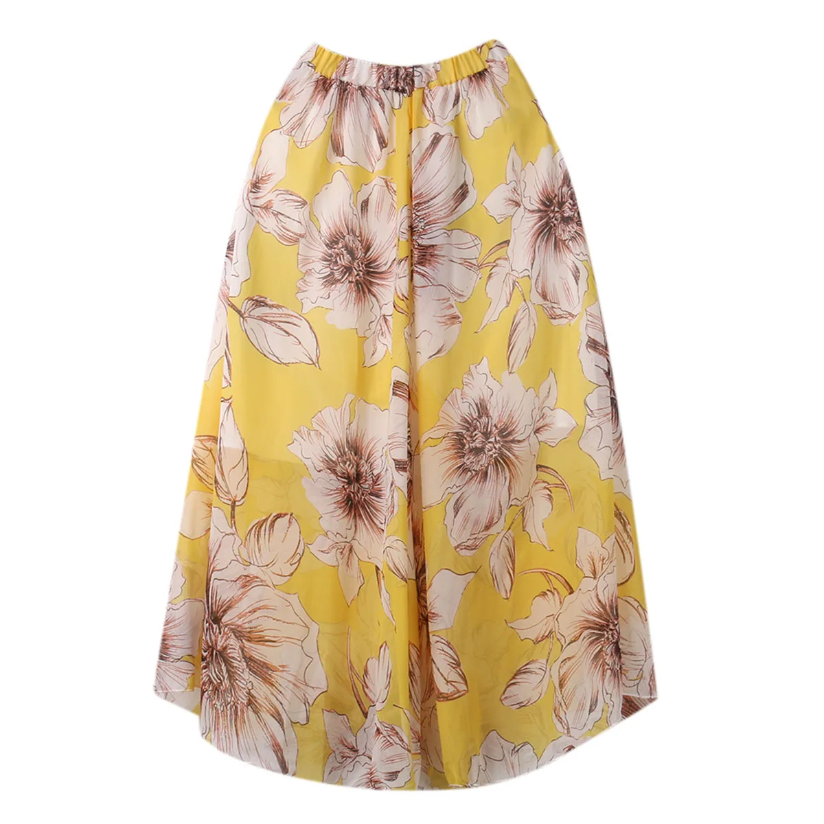 Новое поступление, женские шифоновые юбки в стиле бохо с цветочным принтом, летние сарафаны, женские пляжные юбки - Цвет: Цвет: желтый