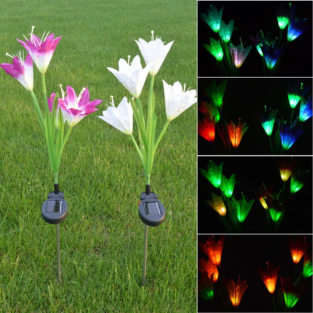 

2PC Outdoor Solar Garden Stake Lights with lily flower 4leds Multi-color Changing Wireless home decoration Garden,Patio,Backyard