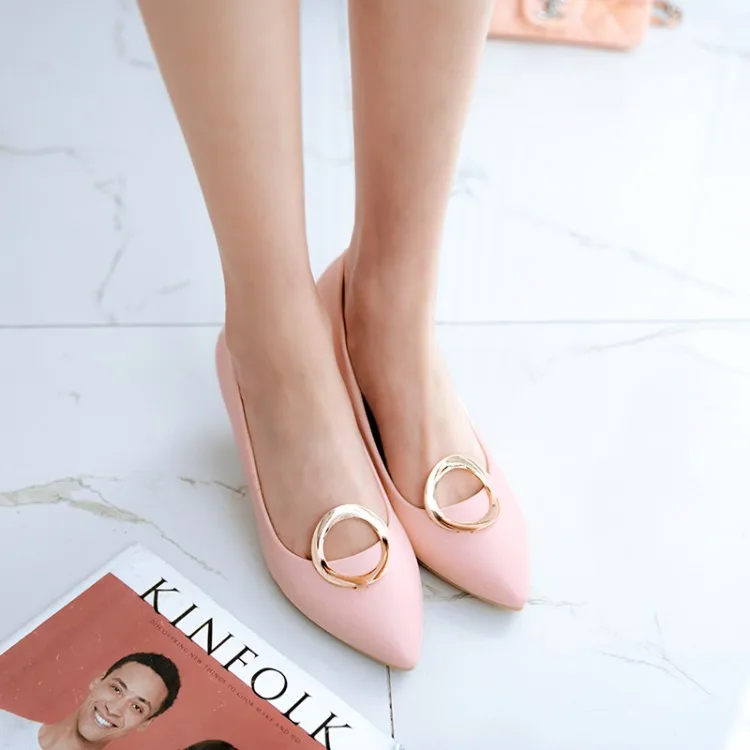 

Big Size Ladies high heels women shoes woman pumps Metal decoration Rough-heeled single shoes