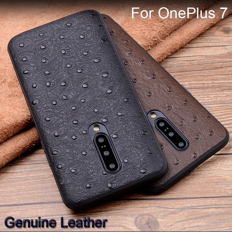

Case For OnePlus 7 Genuine Leather Ostrich Pattern Cases For OnePlus 7 Leather Protection Back Cover For OnePlus7