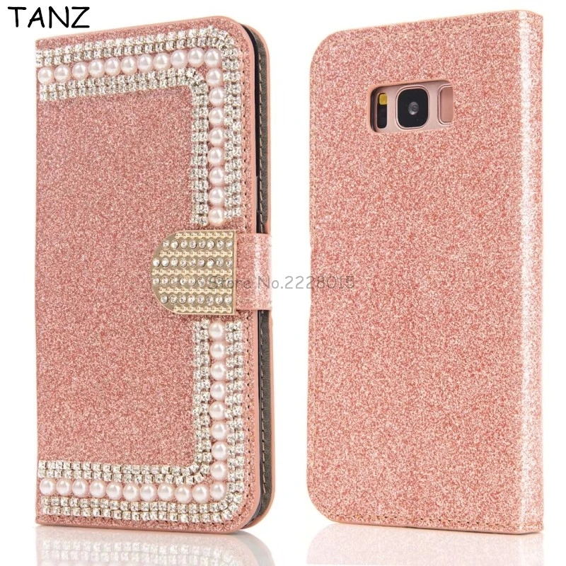 

TANZ Bling Diamond Pearl Wallet Flip Leather Case for Samsung Galaxy S5 S6 S7 edge S8 plus J3 J5 J7 S3 S5 note 8 Phone Cover