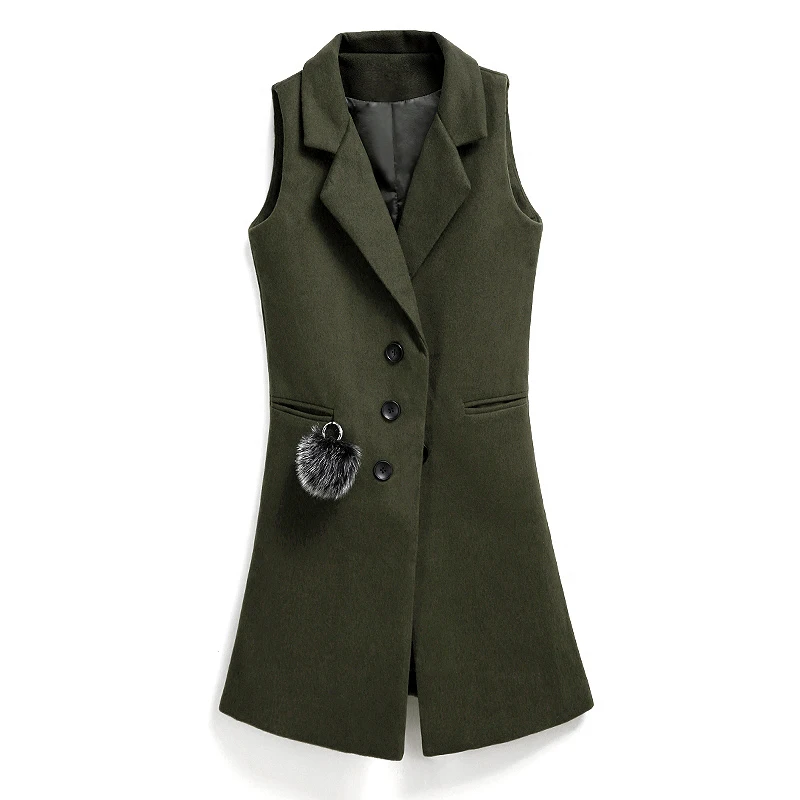 

Fashion wool vest womens long section of autumn and winter models thick Slim suit collar sleeveless jacket vest jacket