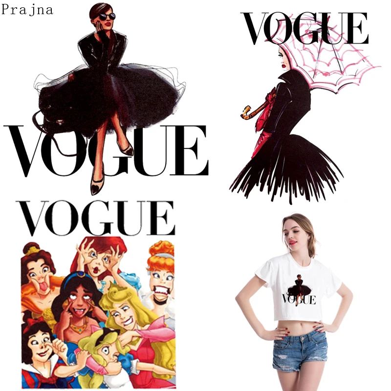 

Prajna VOGUE Iron On Transfers For Clothing Stickers Printed Thermal Vinyl Heat Transfer Patches For Clothes Stripes Applique