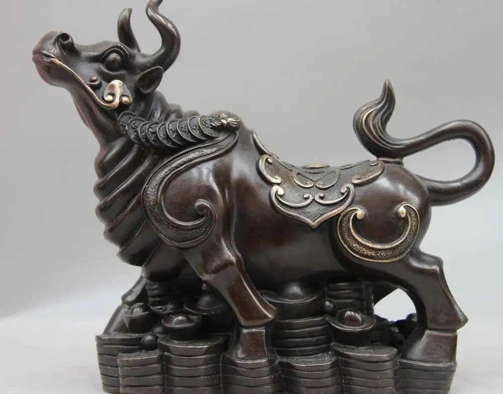 China Bronze Copper Feng Shui Yuan Bao Wealth Money Zodiac Bull Cattle
