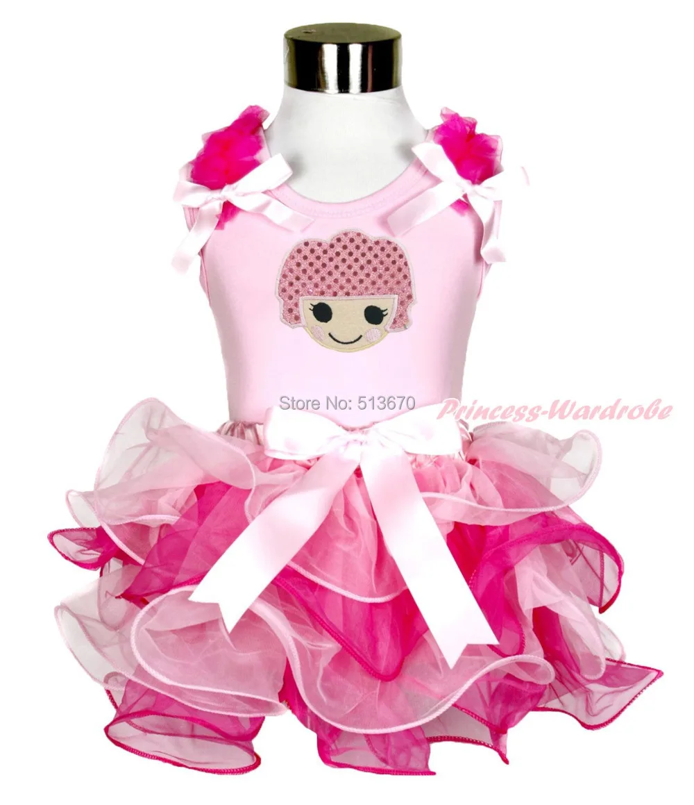 

Pink Lala doll Top Light Hot Pink Ruffle Bow Petal Pettiskirt Baby Girl Outfit Set NB-8Y MAPSA0005