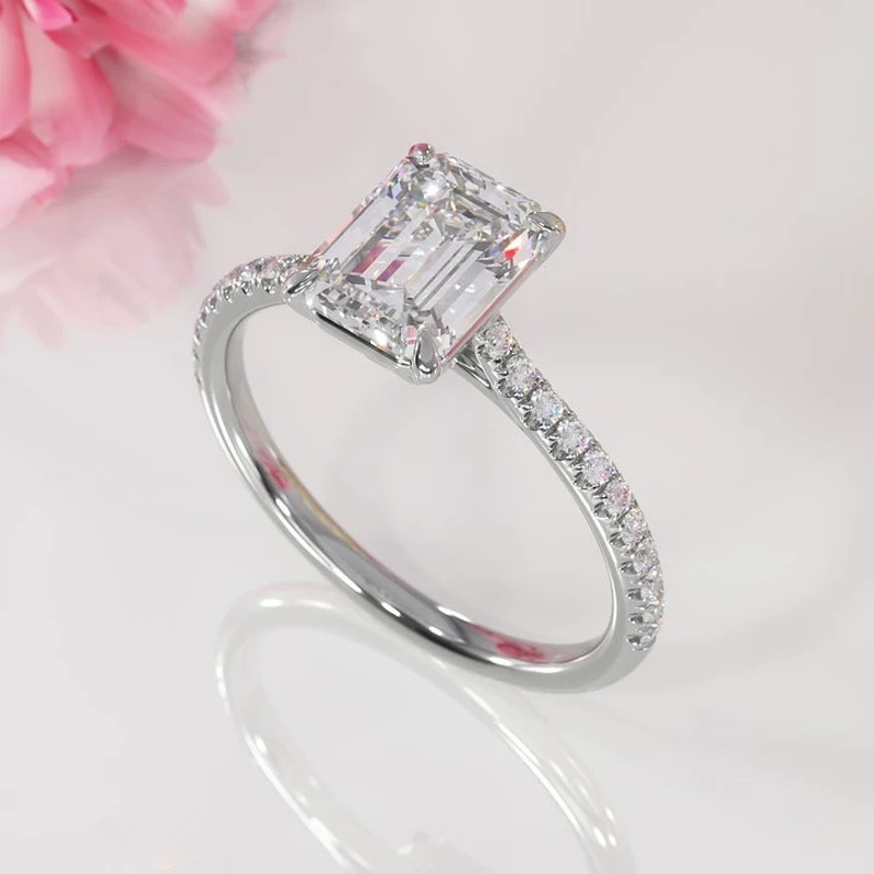 GUYINKU 6X8 мм EF цвет Изумрудное кольцо кольца с муассанитом с 14 к 585 Белое золото для женщин помолвка юбилей свадебный подарок