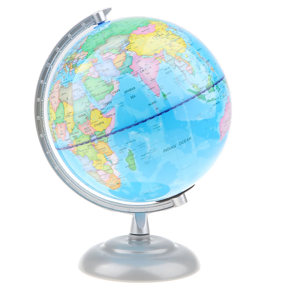 20cm Metal Base ABS Geographical World Map Globe Desktop Ornament with Light Great gift for children or adults 