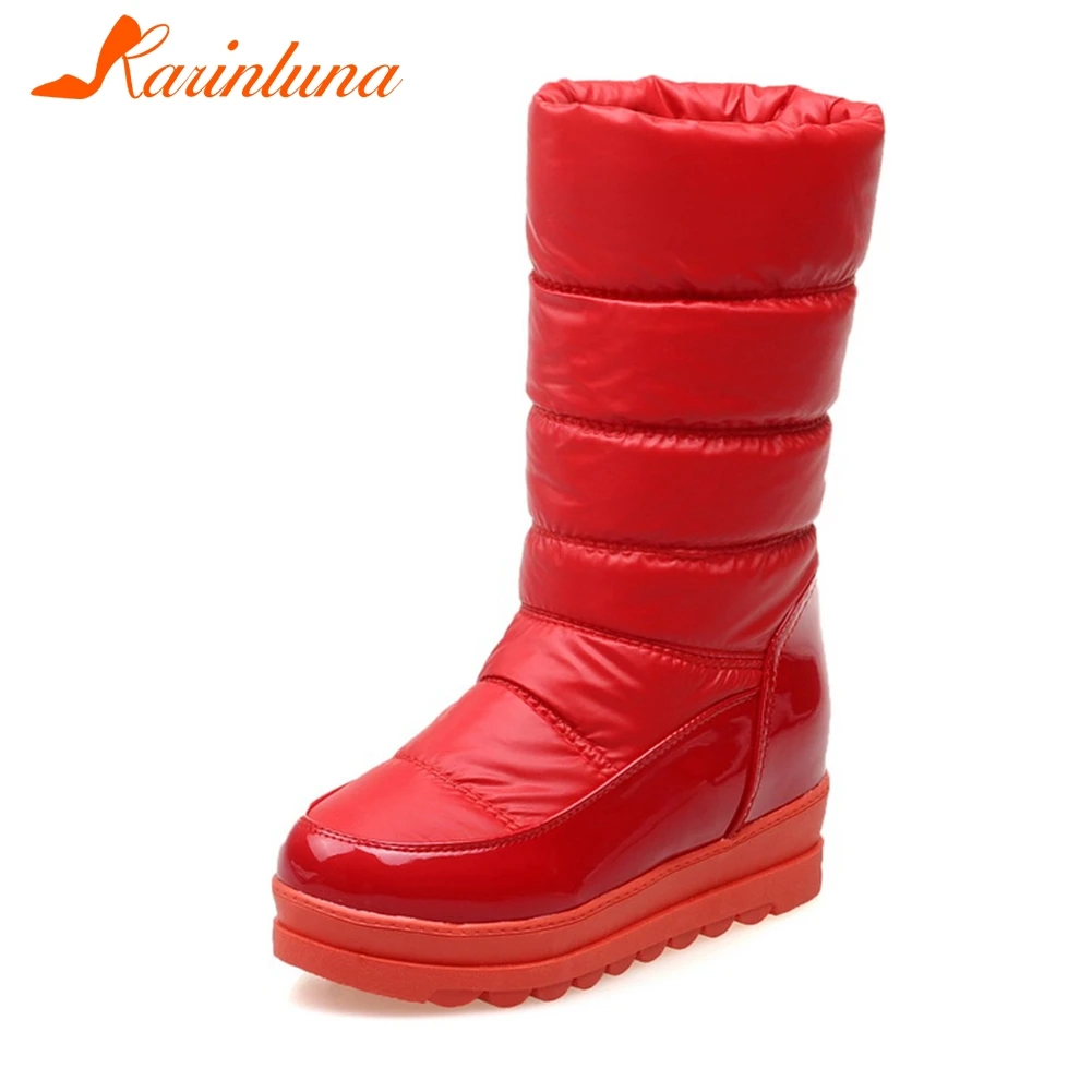 KARINLUNA/2019 г. Распродажа большие размеры 34-43 теплые зимние ботинки на меху модная