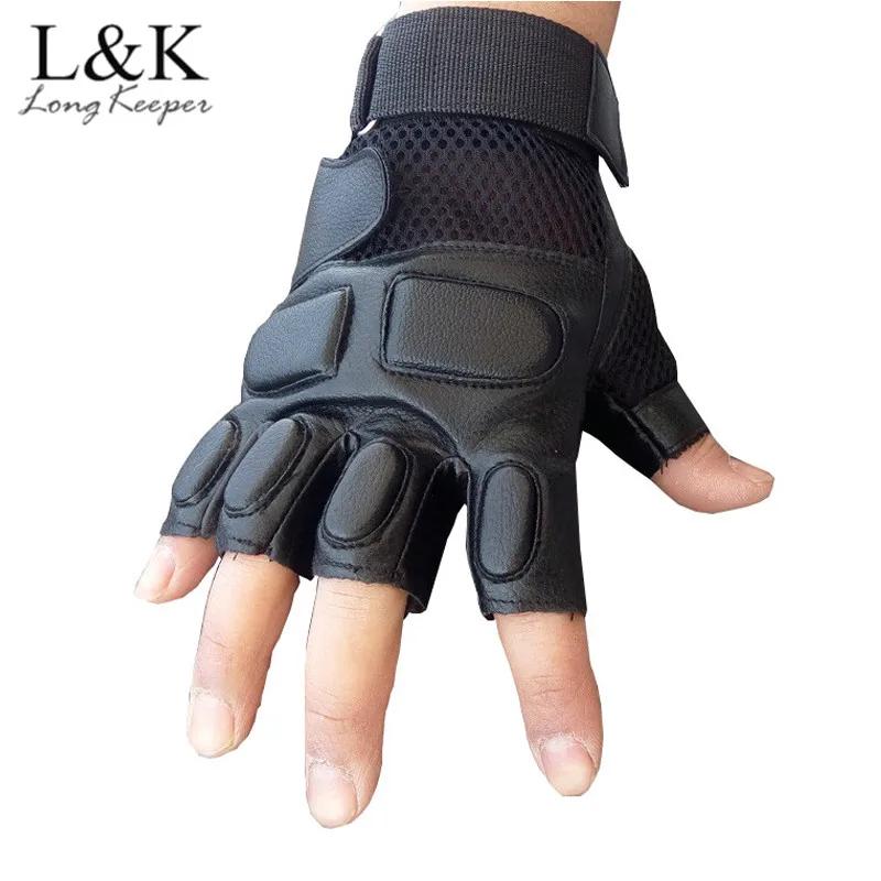 Мужские тактические боевые перчатки Long Keeper кожаные митенки без пальцев