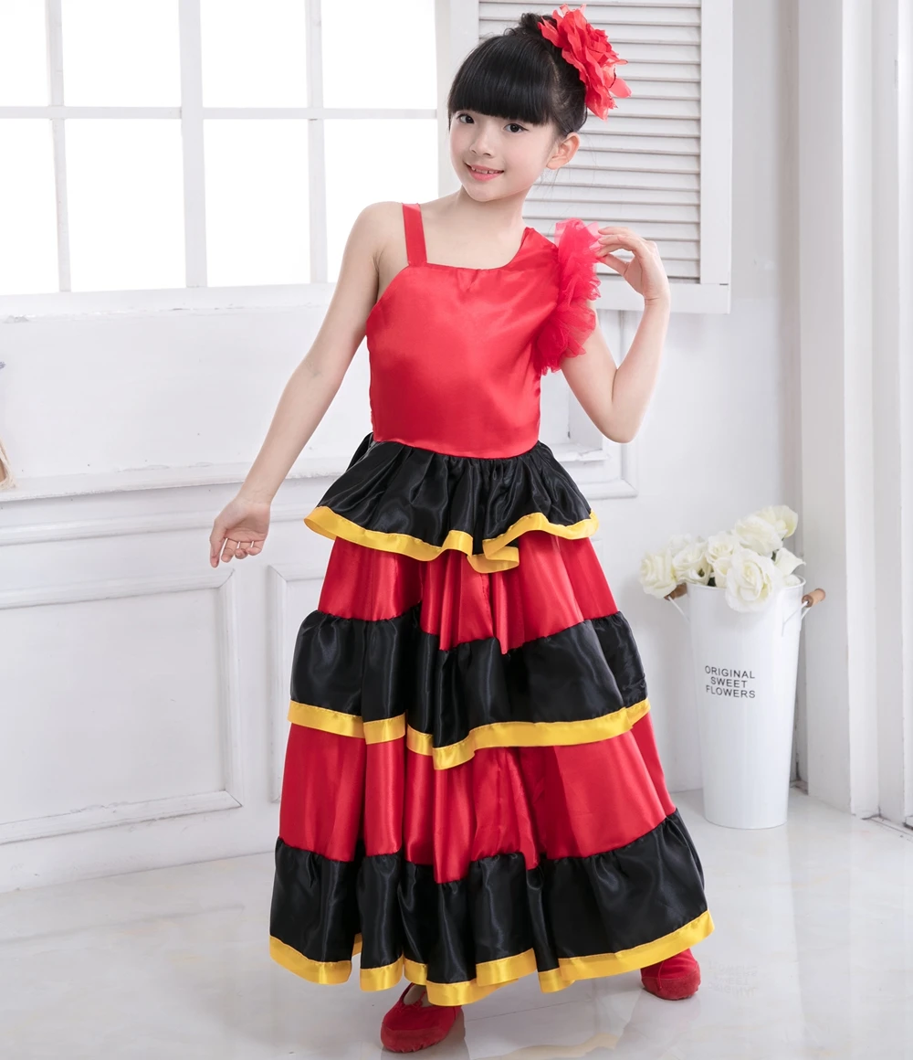Детское платье для фламенко; костюмы для испанских танцев для девочек; Vestido; юбка для фламенко-540 градусов