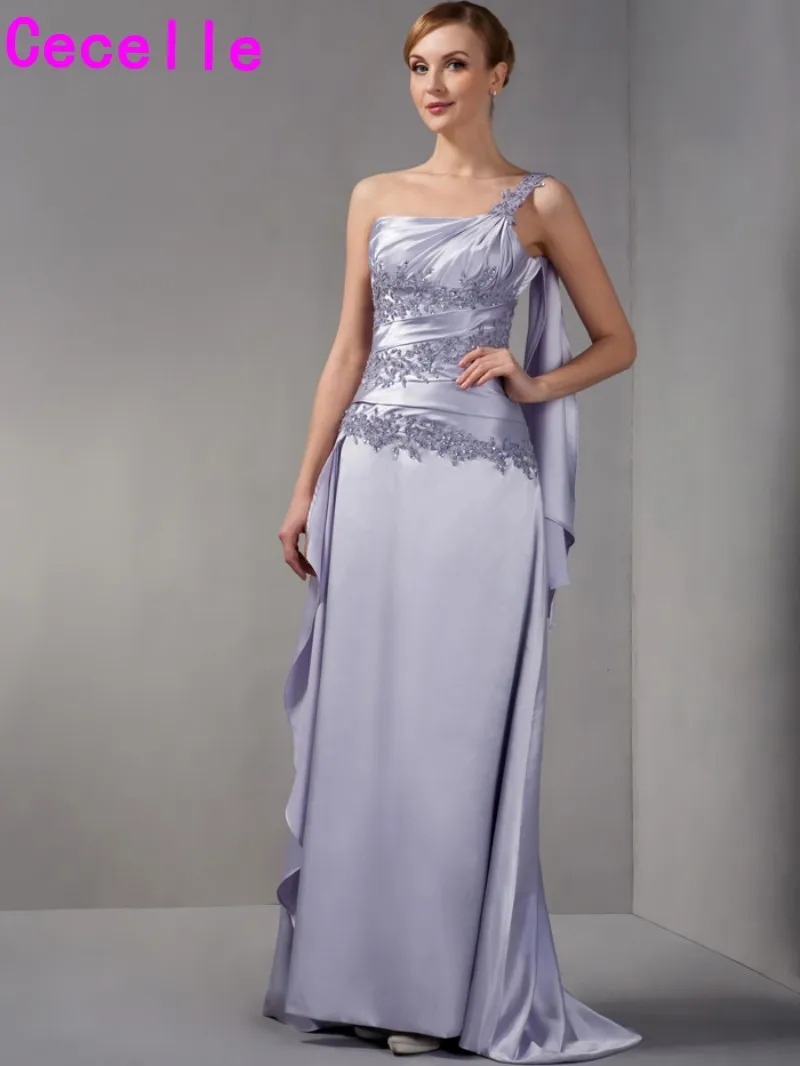 Plus Size Long One Shoulder Stretch Satin Elegant Mother of the Bride
