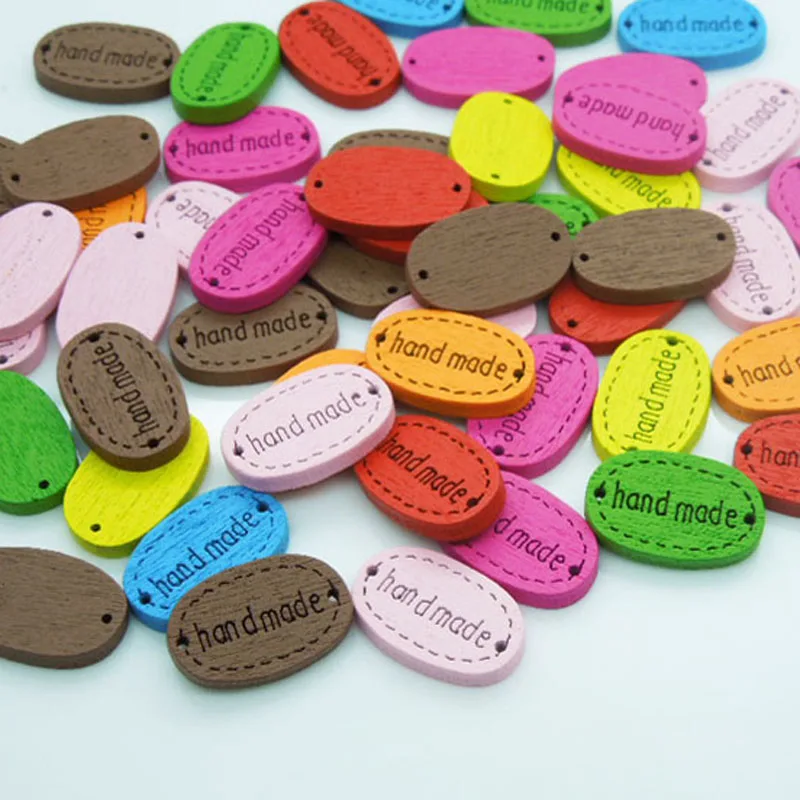 

100pcs Mix color Handmade Wood Labels 18mm Sewing Button Engraved Wooden Tags for Kid Clothes,Bracelet Connector,Scrapbooking